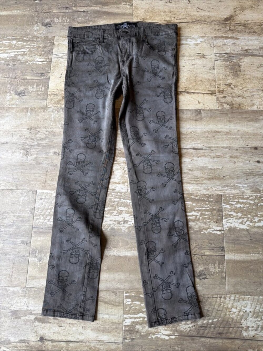 VTG ROYAL BONES Crossbones AOP Skinny Jeans Gray Men’s 32x32